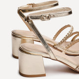 Hariette Gold Faux Leather Plaited Heels