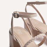 Hariette Nude Faux Leather Plaited Heels