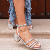Hariette Silver Faux Leather Plaited Heels