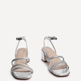 Hariette Silver Faux Leather Plaited Heels