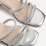 Hariette Silver Faux Leather Plaited Heels