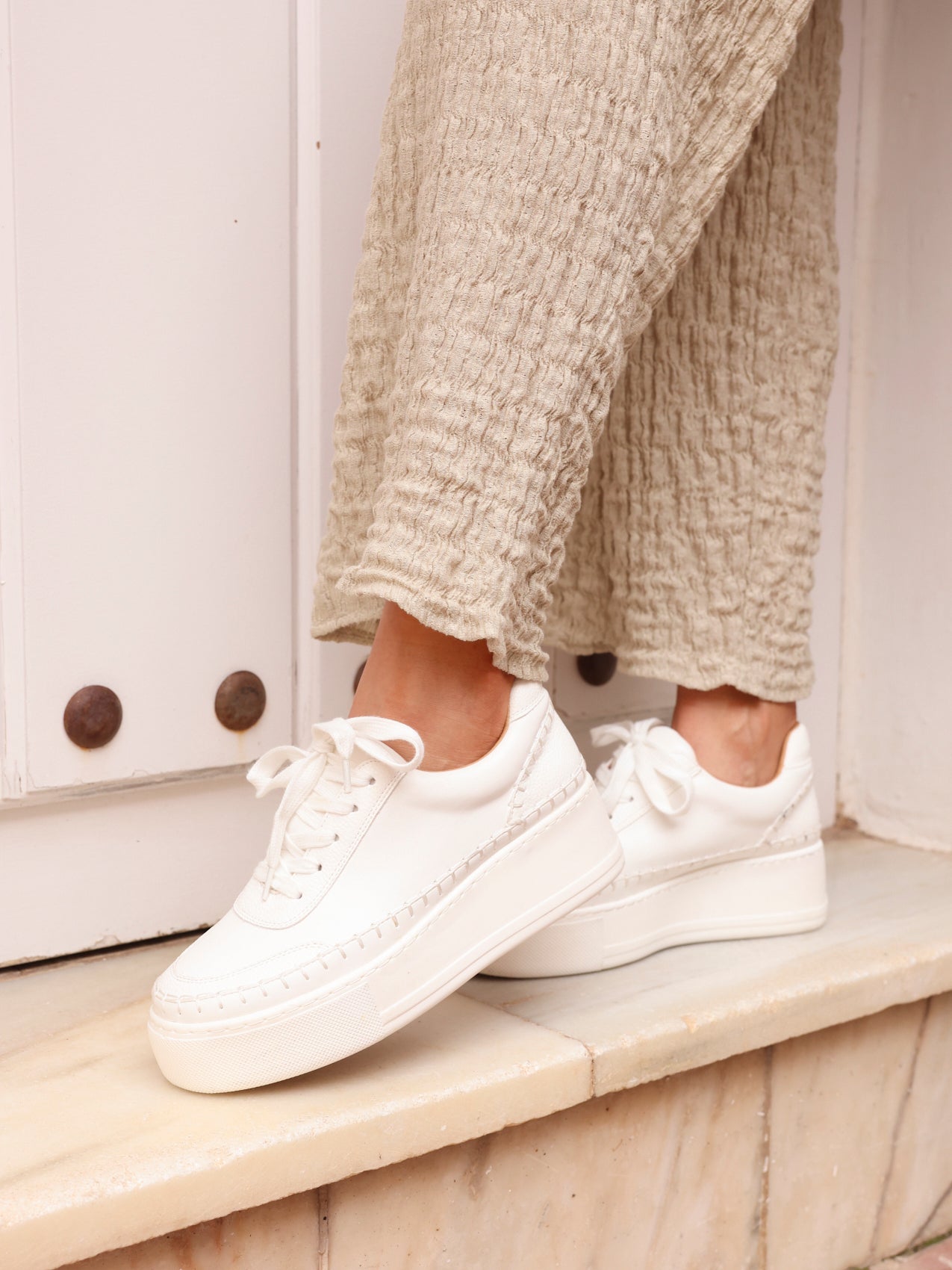 Trainers Platform Sole Shoes White Faux Leather Platform Trainer