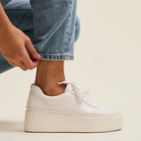 Harlem White Faux Leather Platform Trainer