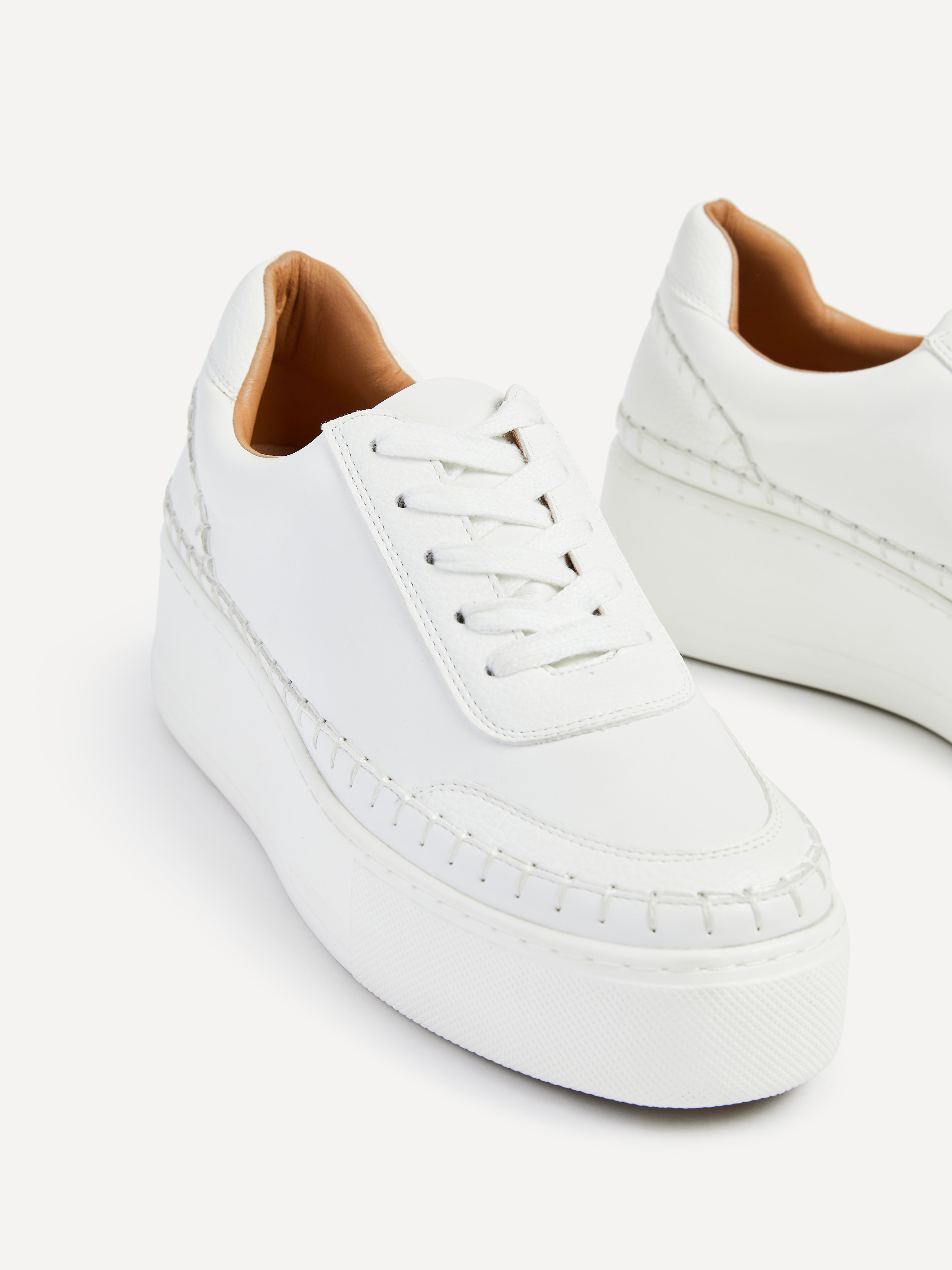 White Faux Leather Platform Trainer With Woven Detail – Linzi