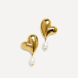 Heartfelt Gold Heart Stud Pearl Earrings