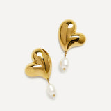 Heartfelt Gold Heart Stud Pearl Earrings