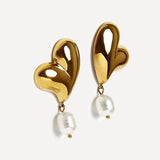 Heartfelt Gold Heart Stud Pearl Earrings