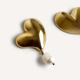 Heartfelt Gold Heart Stud Pearl Earrings