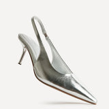 Highlight Silver Faux Leather Stiletto Court Heels