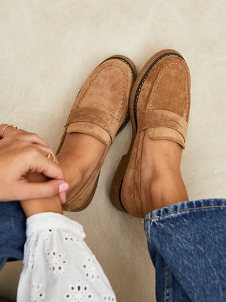 Hilton Beige Faux Suede Penny Loafer