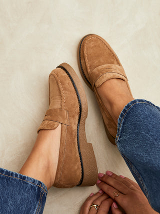 Hilton Beige Faux Suede Penny Loafer