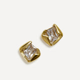 Ice Gold Crystal Square Stud Earrings