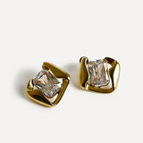 Ice Gold Crystal Square Stud Earrings