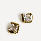 Ice Gold Crystal Square Stud Earrings