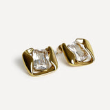 Ice Gold Crystal Square Stud Earrings