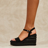 Icon Black Faux Suede Embellished Wedges