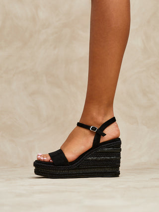 Icon Black Faux Suede Embellished Wedges