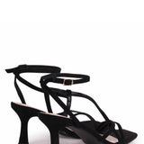 Ella Black Faux Suede Strappy Heels