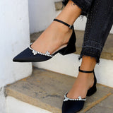 Lucia Black Satin Low Court Heel
