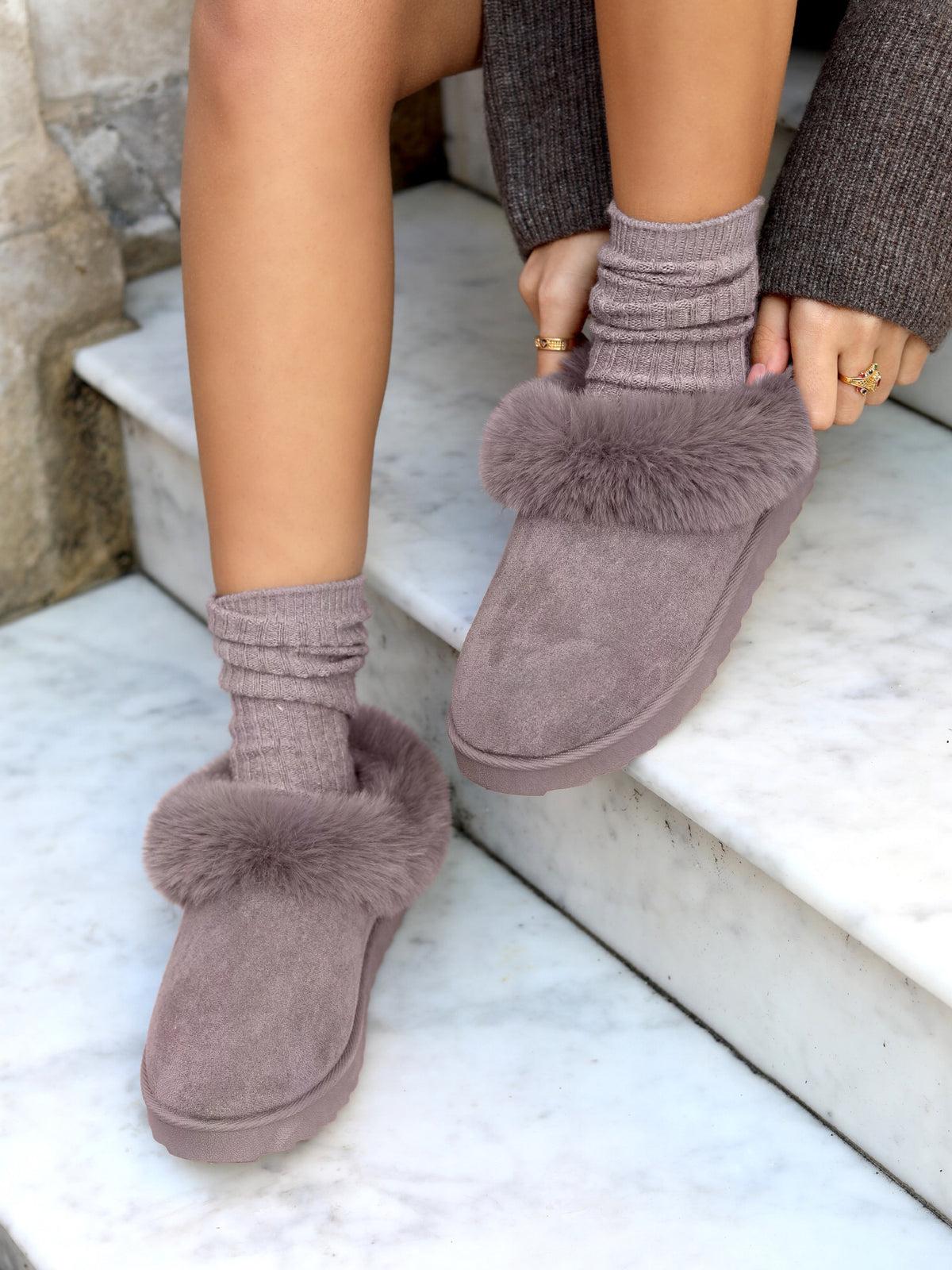 Vanda Mocha Faux Suede Slippers
