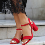 Skyline Red Faux Suede Heeled Sandals