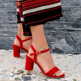 Skyline Red Faux Suede Heeled Sandals