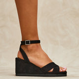 Imogen Black Faux Suede Wedges