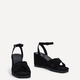 Imogen Black Faux Suede Wedges
