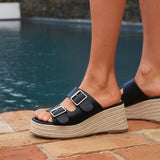Impact Black Espadrille Wedge Mules