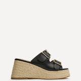 Impact Black Espadrille Wedge Mules