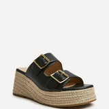 Impact Black Espadrille Wedge Mules