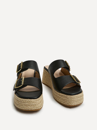 Impact Black Espadrille Wedge Mules