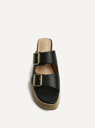 Impact Black Espadrille Wedge Mules