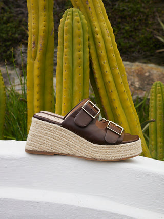 Impact Brown Espadrille Wedge Mules