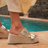 Impact Gold Espadrille Wedge Mules