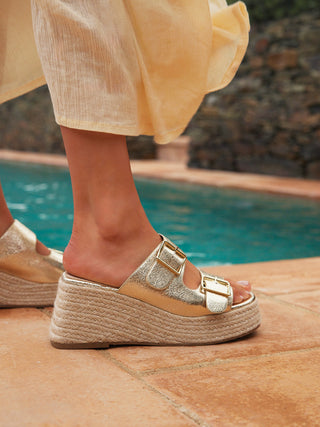 Impact Gold Espadrille Wedge Mules