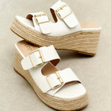 Impact White Espadrille Wedge Mules