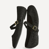 Index Black Faux Suede Handwoven Mary Jane Pumps