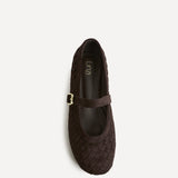 Index Brown Faux Suede Handwoven Mary Jane Pumps