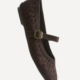 Index Brown Faux Suede Handwoven Mary Jane Pumps