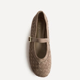 Index Taupe Faux Suede Handwoven Mary Jane Pumps