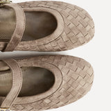 Index Taupe Faux Suede Handwoven Mary Jane Pumps