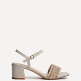 Indie Ivory Raffia Diamante Block Heeled Sandals