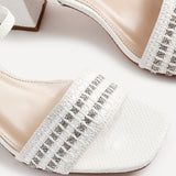 Indie White Raffia Diamante Block Heeled Sandals