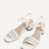 Indie White Raffia Diamante Block Heeled Sandals