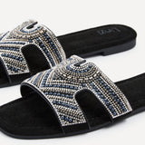 Indira Black Aztec Embellished Sandals