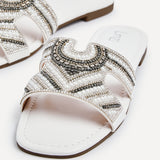 Indira White Aztec Embellished Sandals