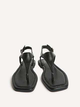 Intent Black Faux Leather Flat Sandals