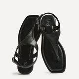 Intent Black Faux Leather Flat Sandals