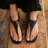 Intent Black Faux Leather Flat Sandals